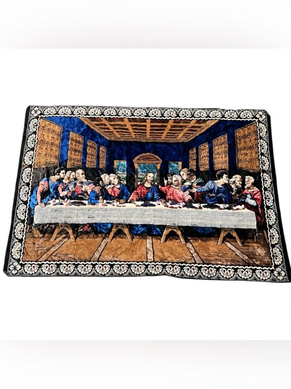 Vtg THE LAST SUPPER Religious Wall Tapestry 72”x 48”Jesus Apostles Made in Italy